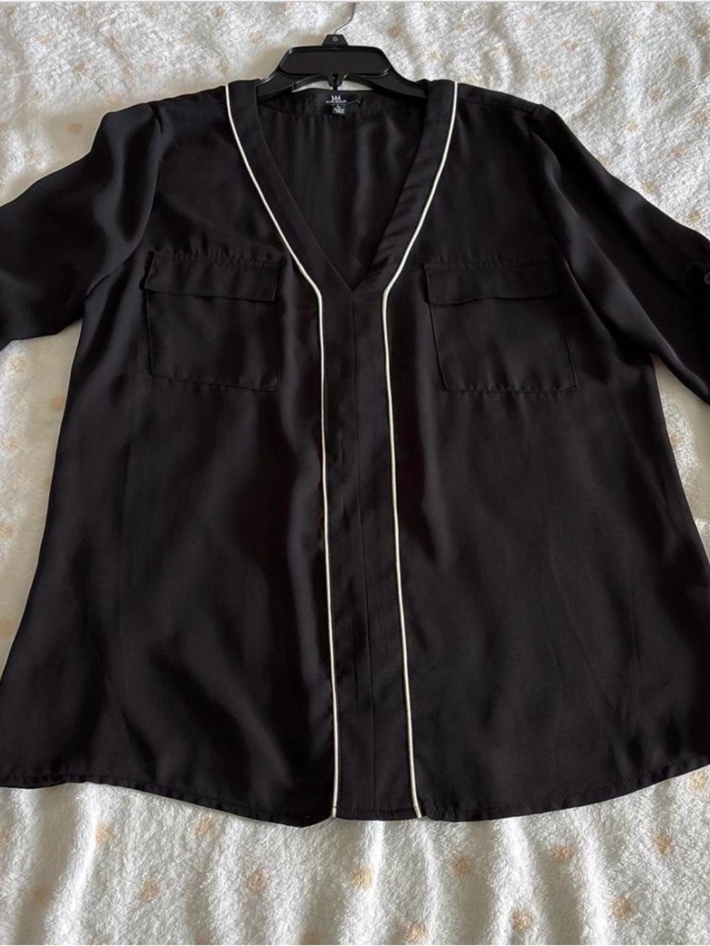 My Michelle Black Button-Down Shirt with White Piping